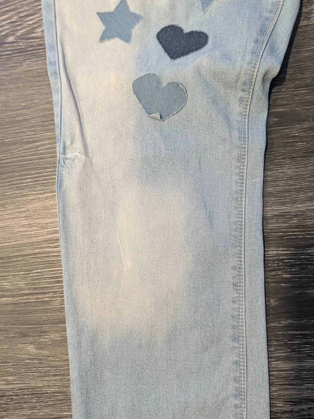Blue Light-Wash Jeans with Heart & Star Patches